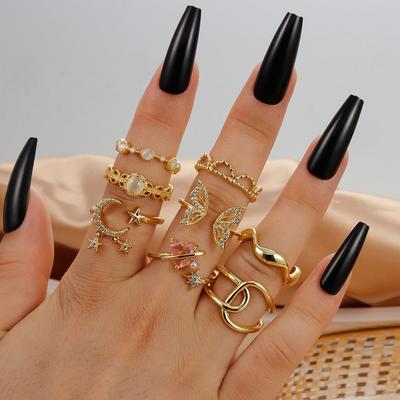 Koreanische Retro Gothic Gold Farbe Herz Metall Ring Für Frauen Mädchen Vintage Kristall Offene Ringe Punk Geometrie Ringe Partei schmuck