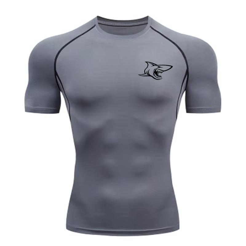 Men's Shark Print Compression Shirt Quick Dry Breathable Outdoor Workout Training Jogging Top ZY