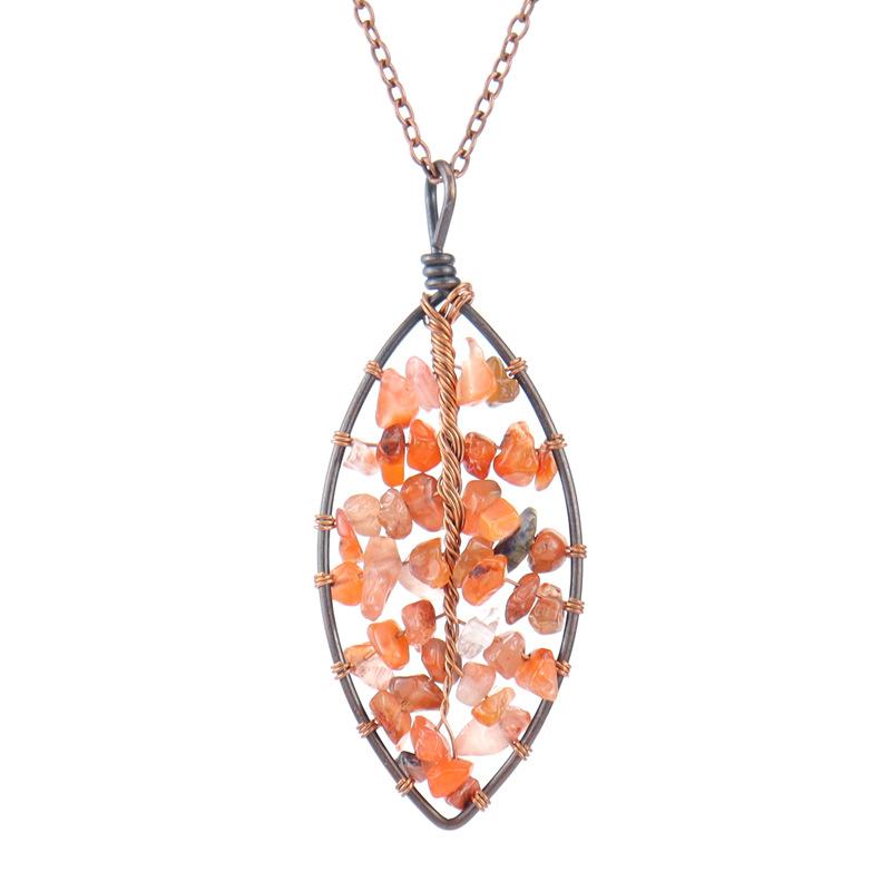 Handmade Winding Curved Leaves Natural Gravel Tree Of Life Crystal Lucky Tree Necklace N05