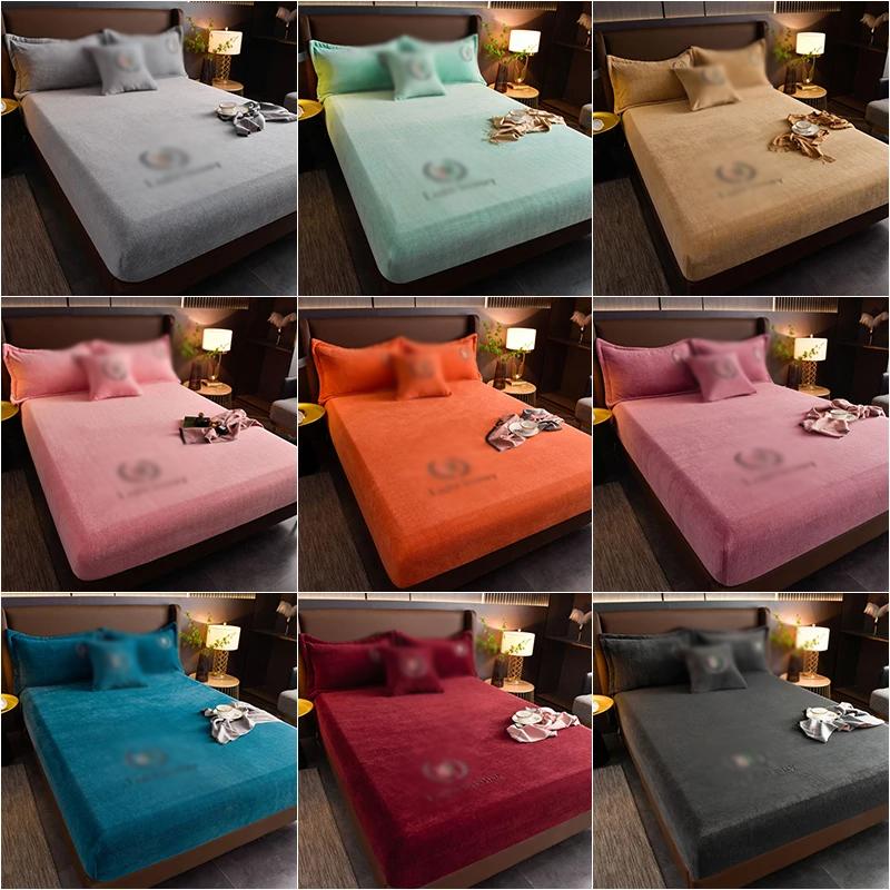 Thicken Velvet Bed Cover Elastic Bed Sheets Set Mattress Cover Soft Queen King Solid Color 90/150/x200 For Free Shipping