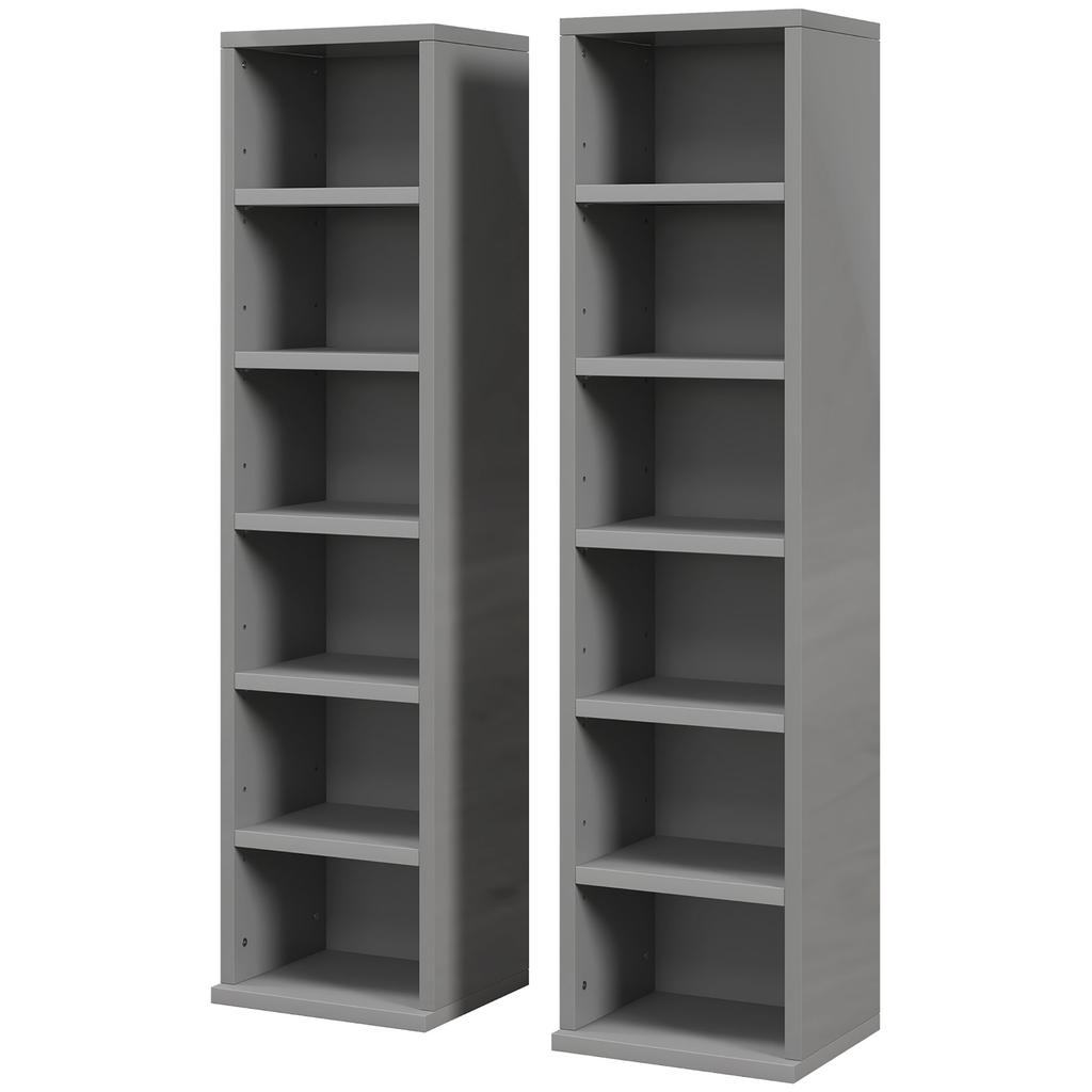 Set of 2 CD Media Display Shelf Unit Tower Rack with Adjustable Shelves, High Gloss Grey