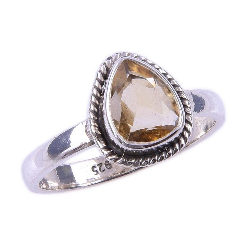 Natural Citrine Gemstone Handmade 925 Solid Sterling Silver Ring Size 6 F2z27