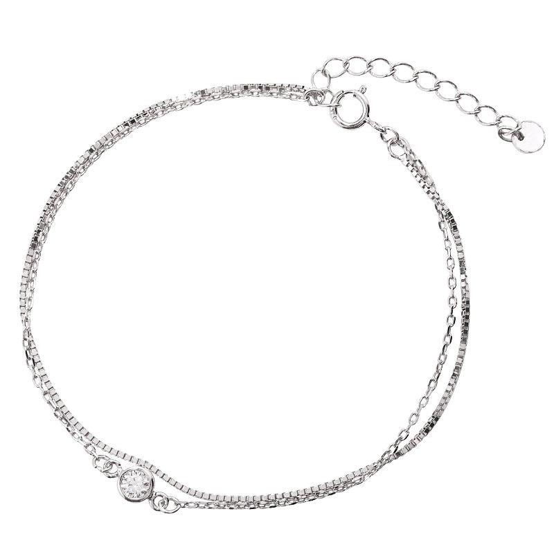 Sterling Silver S925 Silver Bracelet Art Selection Multi-layer Bracelet Simple Small Fresh Cold Wind Sparkling Diamond Double Layer Bestie Accessories