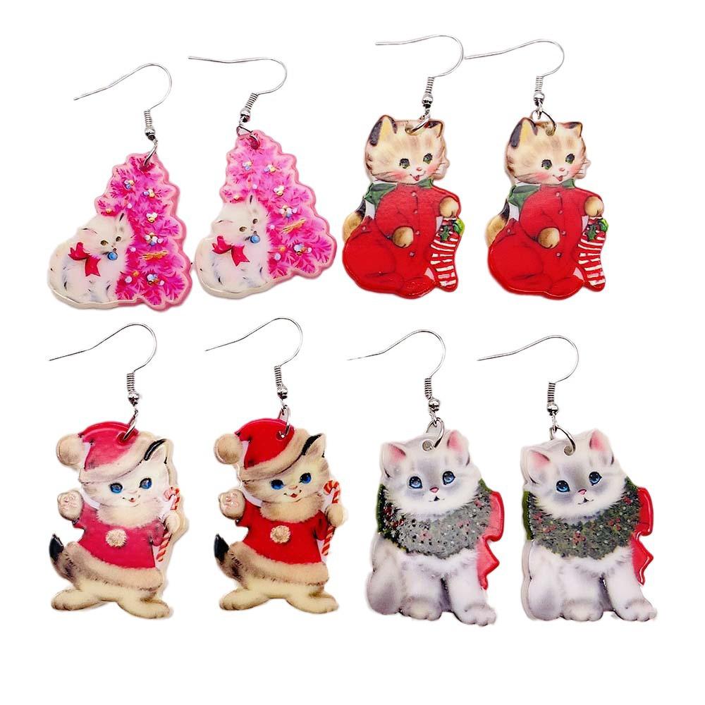 Santa Chihuahua & Kitten Christmas Earrings - European & American Holiday Ornaments