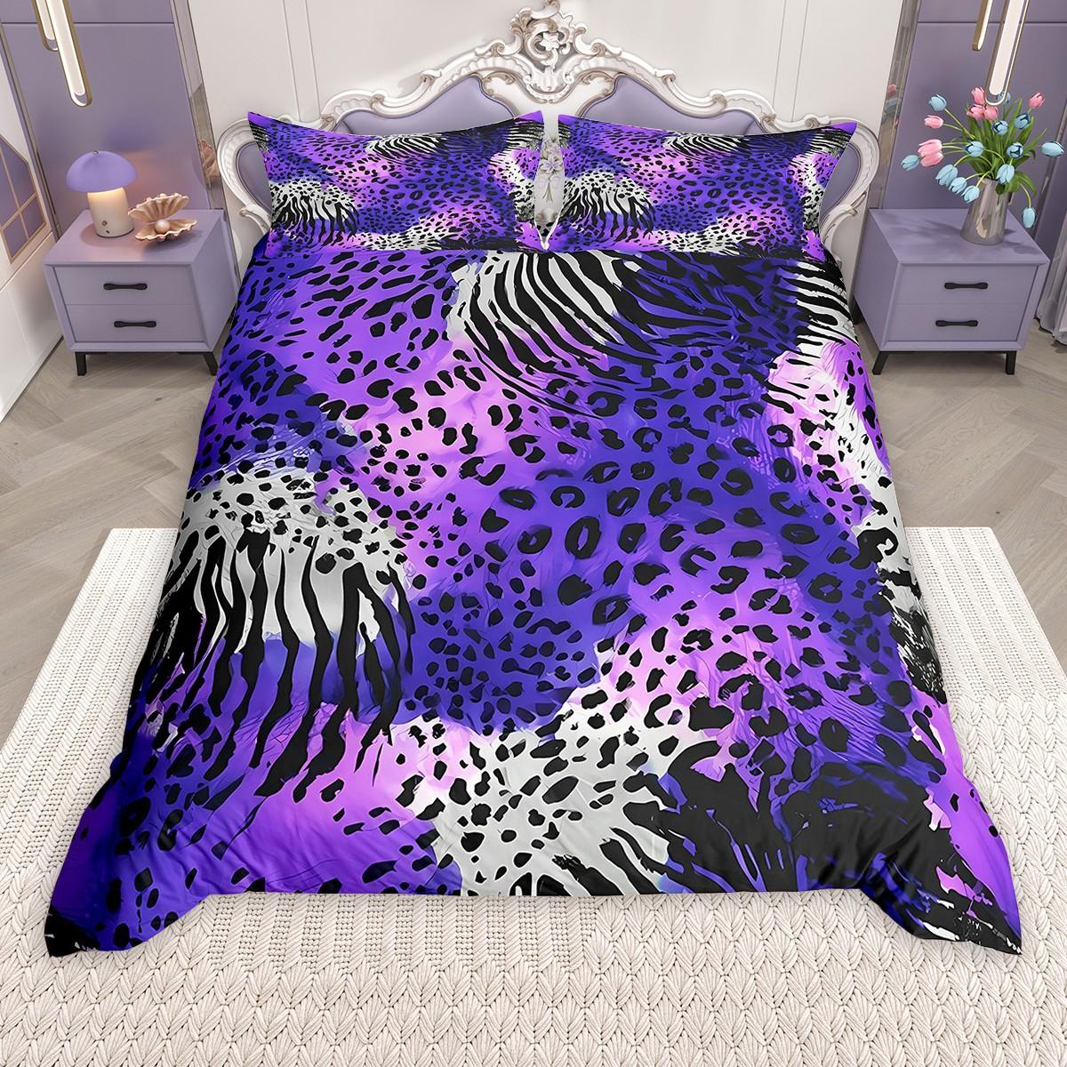 

Homewish Pink Blue Gray Leopard Print Duvet Cover Set, Aesthetic Cheetah Printed Quilt Cover Set, Animal Theme Bedding Set DE XS 100x135cm 2pcs&set