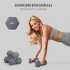 Set of 2 Hexagonal Dumbbells 2x10 kg in Metal and Plastic with Non-Slip Grip, 26x12x12 cm, Grey