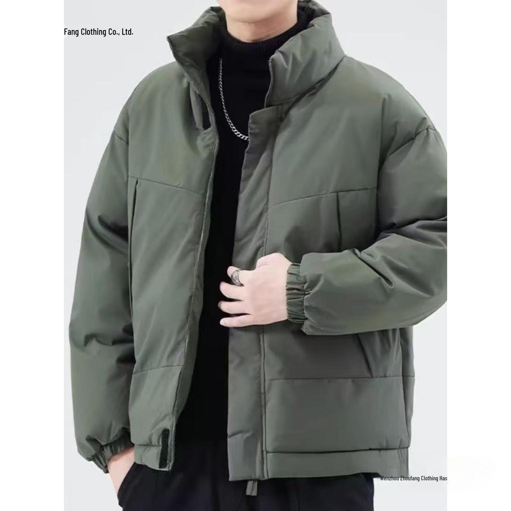 Men's Stand Collar Warm Cotton Jacket - Casual, Trendy, Thickened for Autumn/Winter