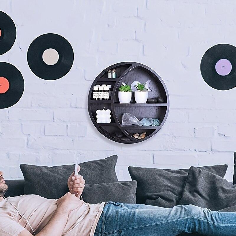 Halbmondregal für Kristalle Stein Ätherisches Öl Kleine Pflanze Gotische Hexenkunst Wand Zimmer Holz Hängende Schweberegale