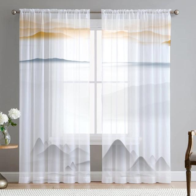 Lake Forest Landscape Mountains Scenery Tulle Curtains For Living Room Drapes Window Sheer Modern Curtains For Bedroom Decor