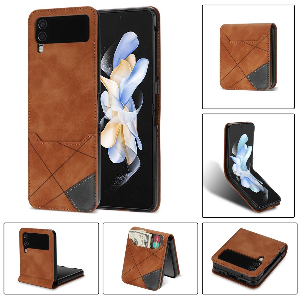 Suitable for Samsung Z Flip4 mobile phone case Z Flip3 splicing contrasting lines card folding protective case 3rd generation