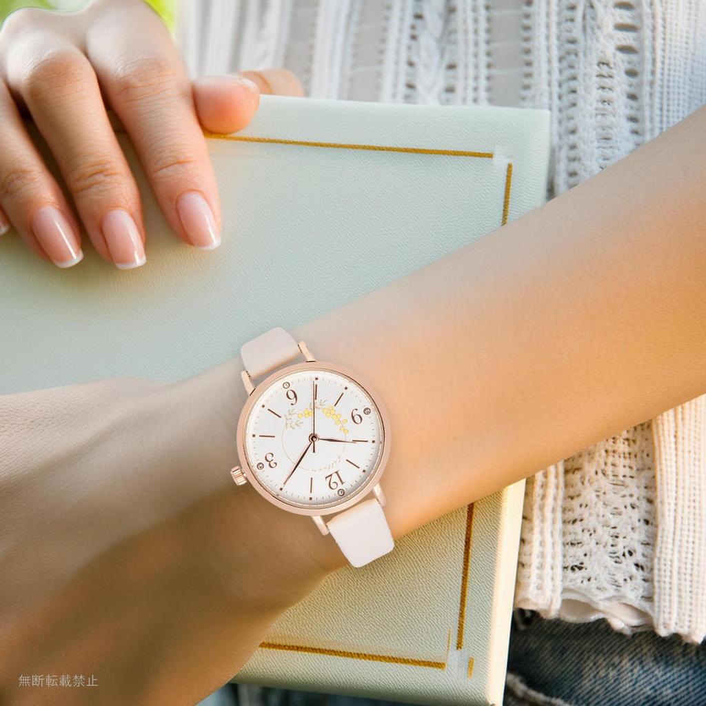 Fieldwork Analog Watch with Leather Simple Floral Rosam Women's Strap, Pattern, White, MKL2611-1