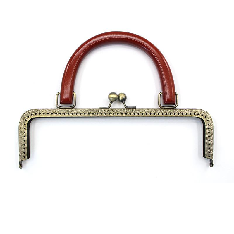 20CM Dark Embossed Bronze Handbag Handle with 25CM Square Wood Clasp and Smooth Screw Material