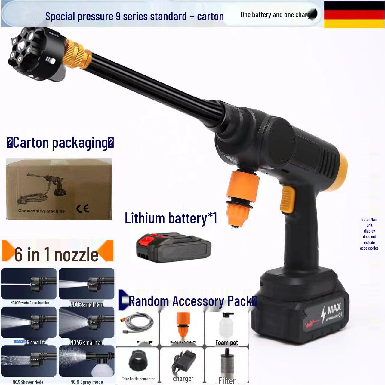 

Перезаряжаемая беспроводная мойка высокого давления для автомобиля и многофункциональный водяной пистолет