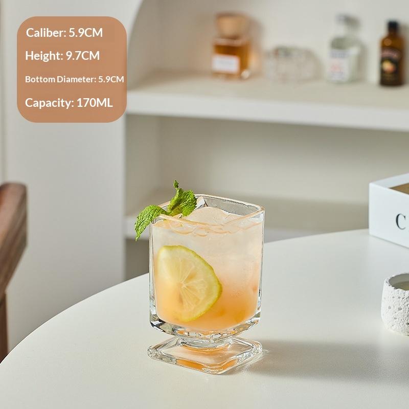 Gradient Colored Square Maillard Low Footed Glass Tumbler for Beverages Home Decor and Coffee Time