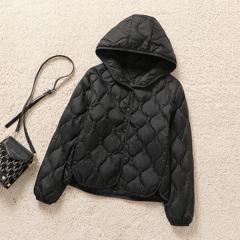 

Женская осенне-зимняя легкая теплая куртка, ветрозащитная, приталенная, с капюшоном, верхняя одежда 3XL чёрный