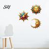 Entrance Wall Decoration 3Pcs Sun Moon Star Decorations Waterproof Bohemian Wooden Exotic Style Courtyard Decor Art Set Outdoor Indoor Hanging