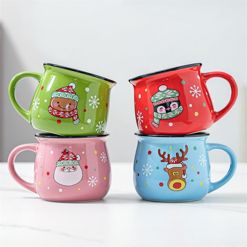 350ML Large Christmas Gift Ceramic Mug Santa Elk Mousse Cup Ceramic Coffee Cup For Office Home Milk Coffee Tea Cups Xmas Gift