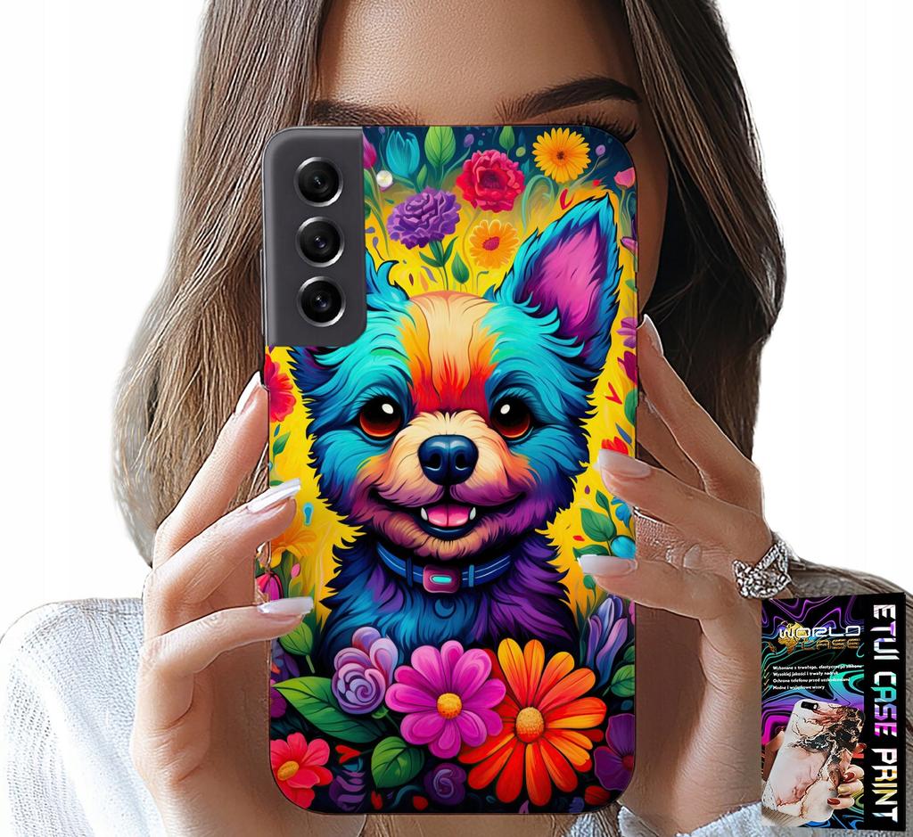 Etui Do Samsung Galaxy S22 Plus - Kwiaciste Wzory Piesek Pies Jork Plecki