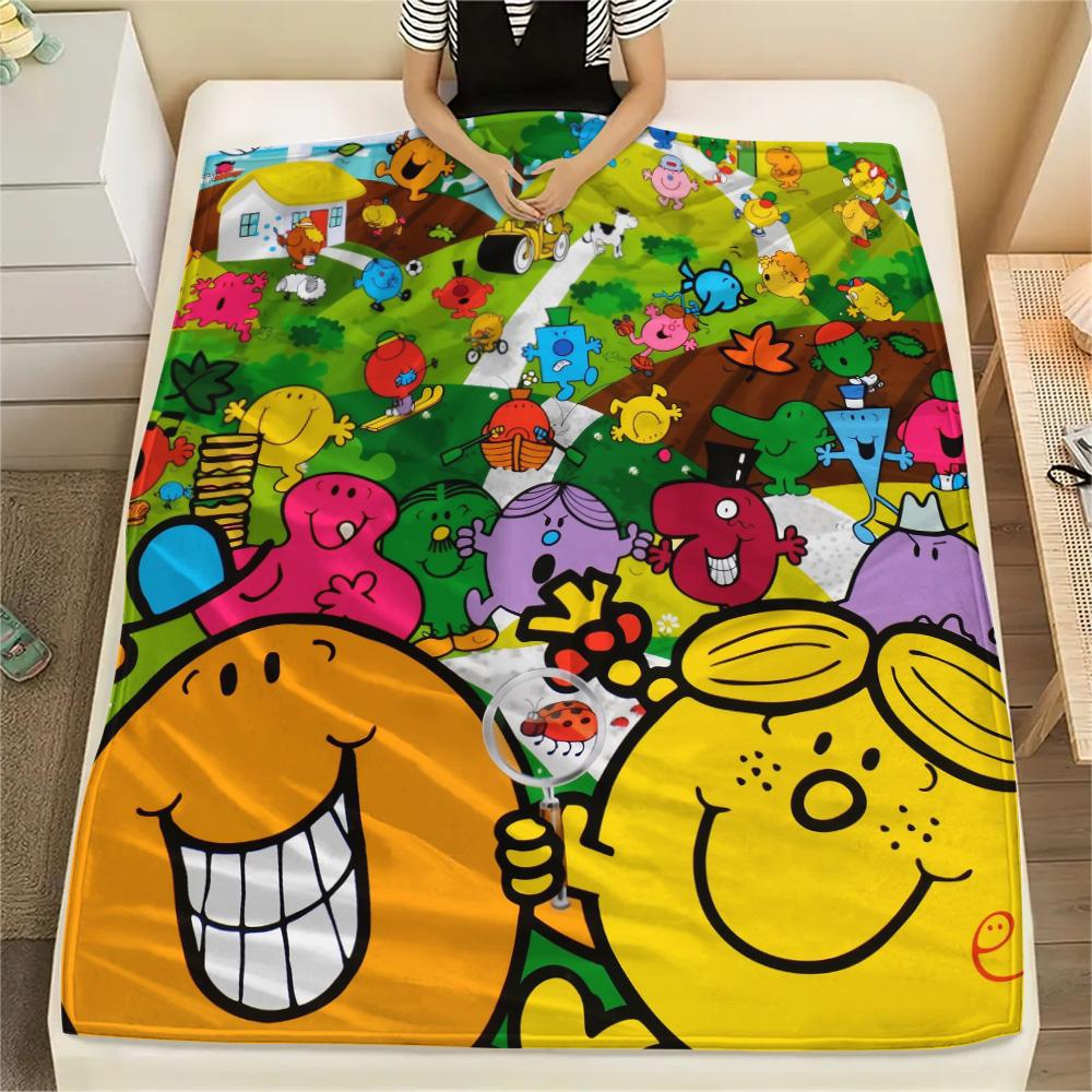 Mr. Men Little Miss  Print Flannel Blanket, High Quality Comfortable for All Seasons, Home Decor, Warmth and Comfort