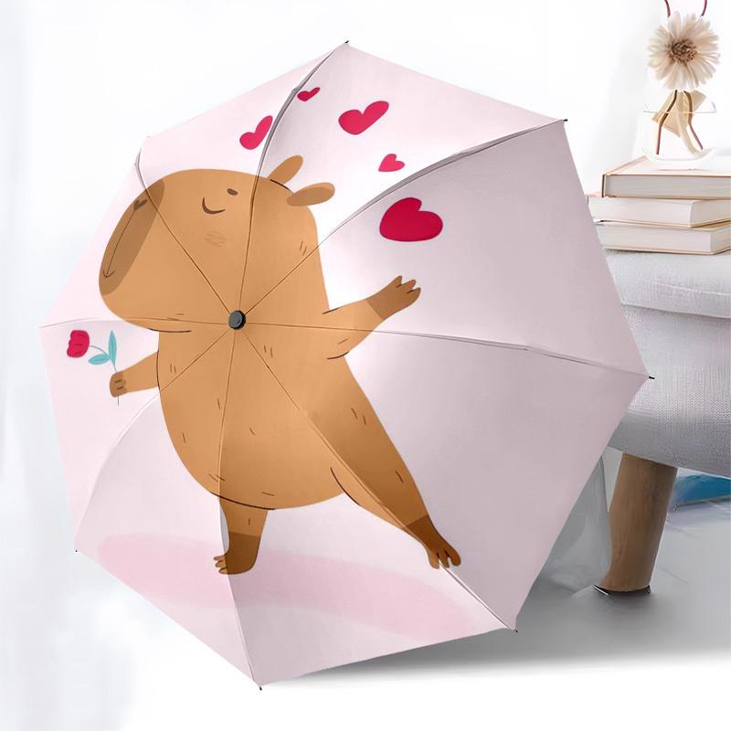 1pc Loveable Hamster with Flower Umbrella with Plastic Handle,Suitable for All Seasons Home Travel Outdoor Umbrellaptys31052