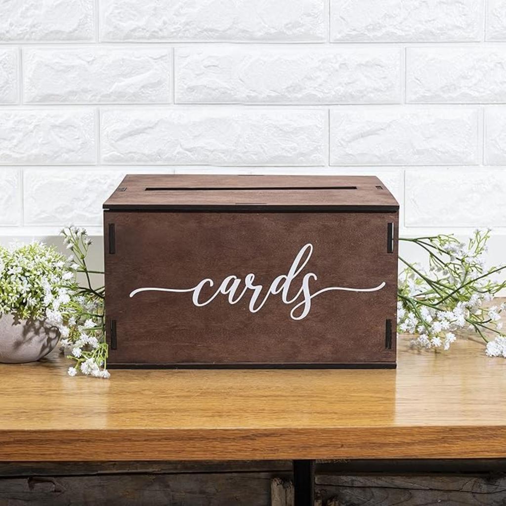 Wooden Wedding Card Box with Slot & Lid | Decorations for Reception for Wedding Gifts & Money | Baby & Bridal Shower, Graduation