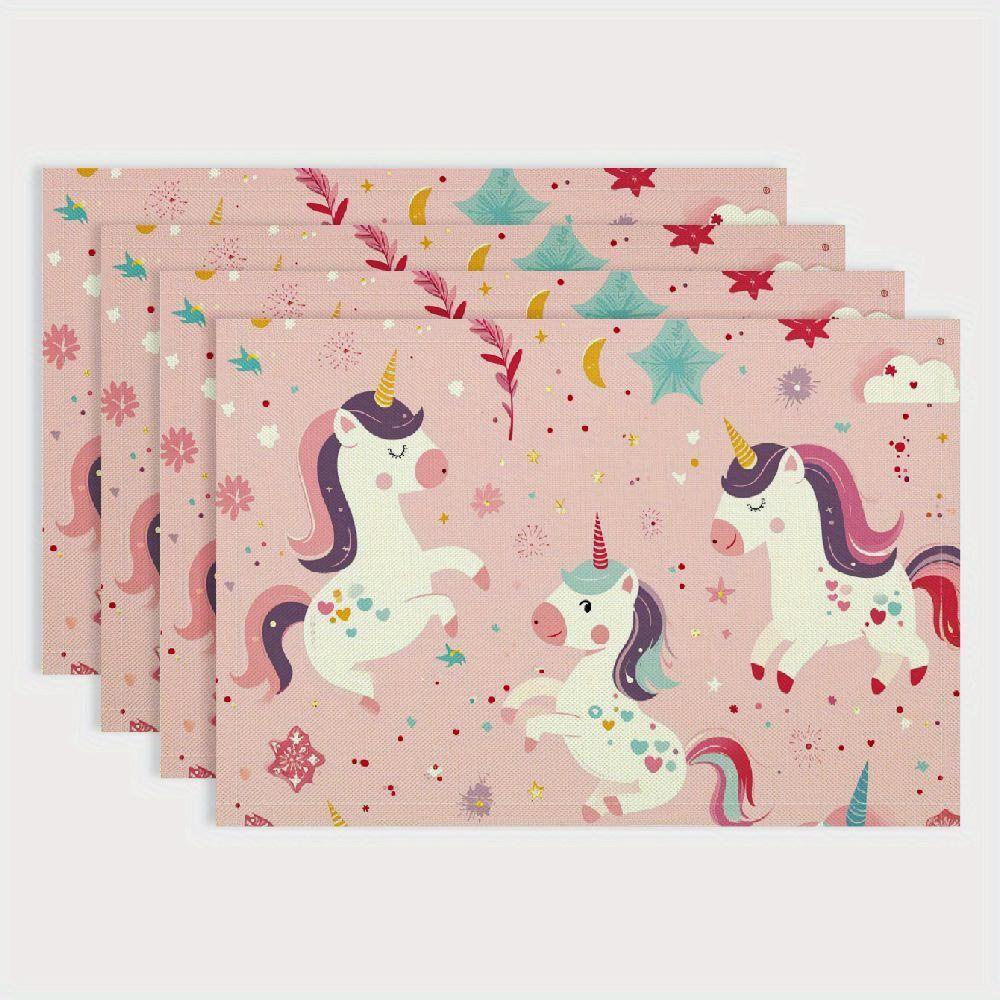 

Unicorn Placemats Set of 4 Kids Table Mats Pink Place Mats for Children Dining Kitchen Party Decor 4Pcs-30X45cm(12X18in