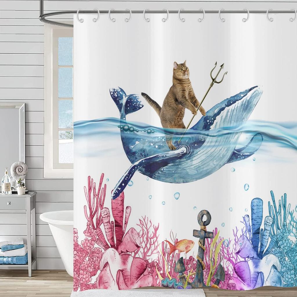Funny Cute Puppy Animal Pattern Shower Curtain 180x 180cm, Kids Bathroom Decorative Shower Curtain Waterproof
