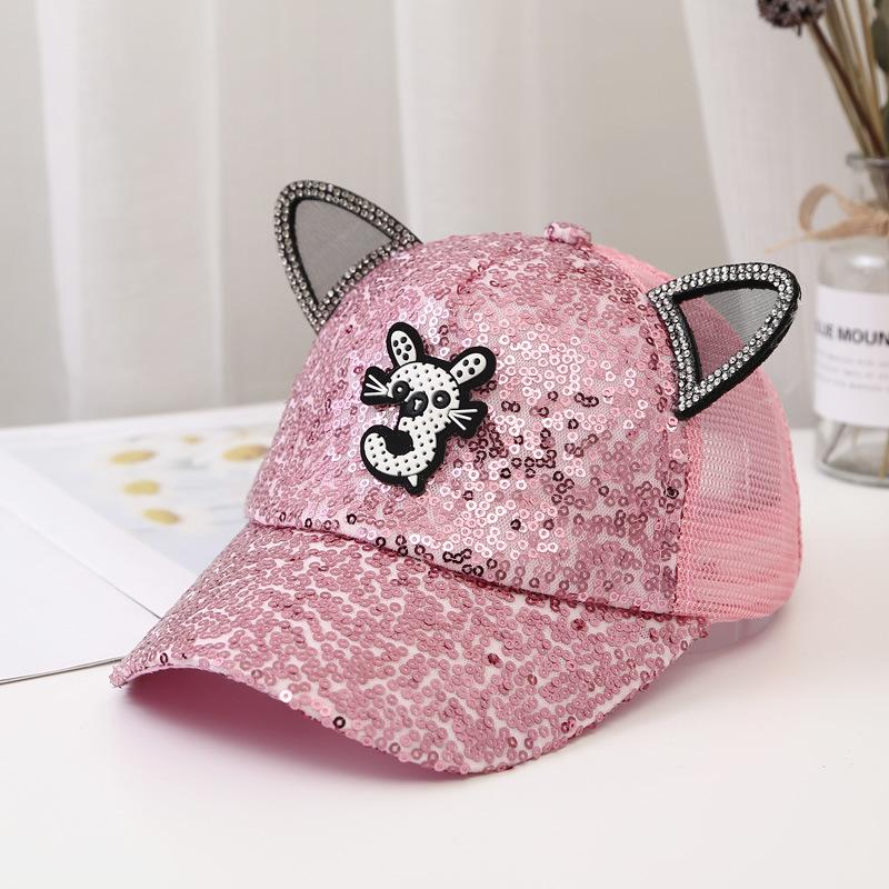 Children Big Bow cartoon Baseball Cap Cute Girls Pearl Snapback caps Sun Caps Mesh Rabbit Ear UV Protection Summer Hats boy