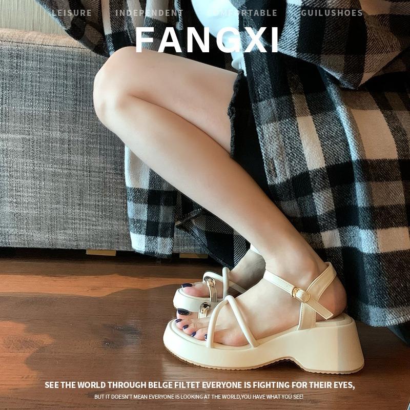 Sheepskin cover toe platform sandals women's summer wear cross belt buckle belt muffin cool slippers