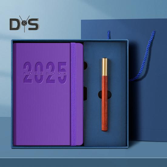 2025 Schedule Planner One Year Organization Monthly Weekly Pages Notebook with Elastic Rope Imitation Leather Cover Planner