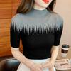 Women Sweaters Pullovers 2025 Summer Short Sleeve Half High Collar Black Knitted Sweater Women Tops Pullover JJ287