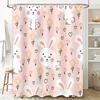 Adorable Pink Rabbit Flower Print Shower Curtain Set For Bathroom Decor 180Cm Waterproof Fabric Shower Panel Curtains Home Decor