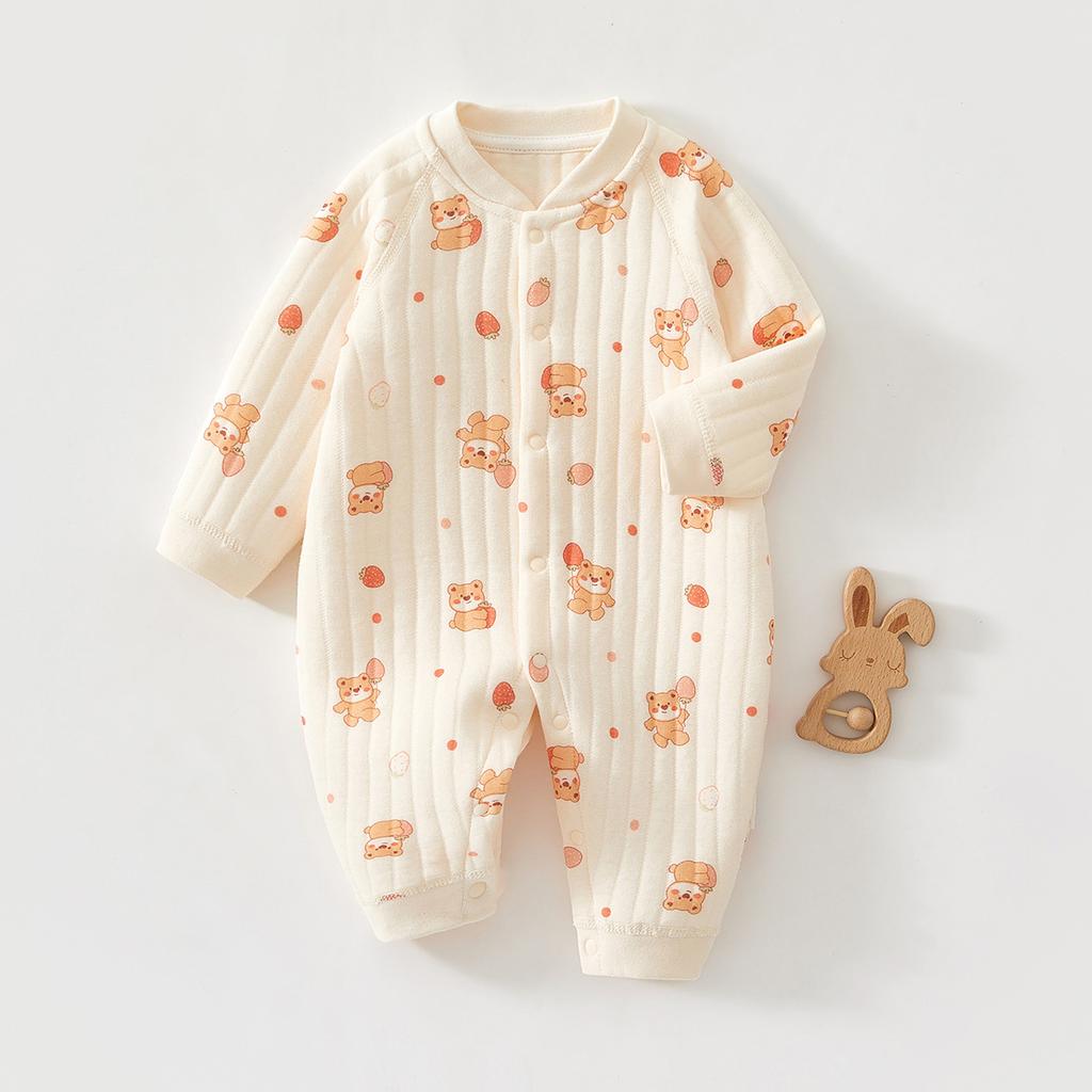Newborn Baby Clothes Warm Cotton Quilted Romper Long Sleeve Infant Onesie Autumn Winter Thickened Outfit