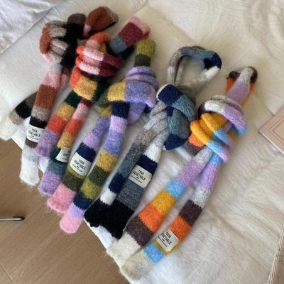 Striped Scarf Knitted Wool With Warm Color Splicing Contrast Striped Sausage Thin Scarf