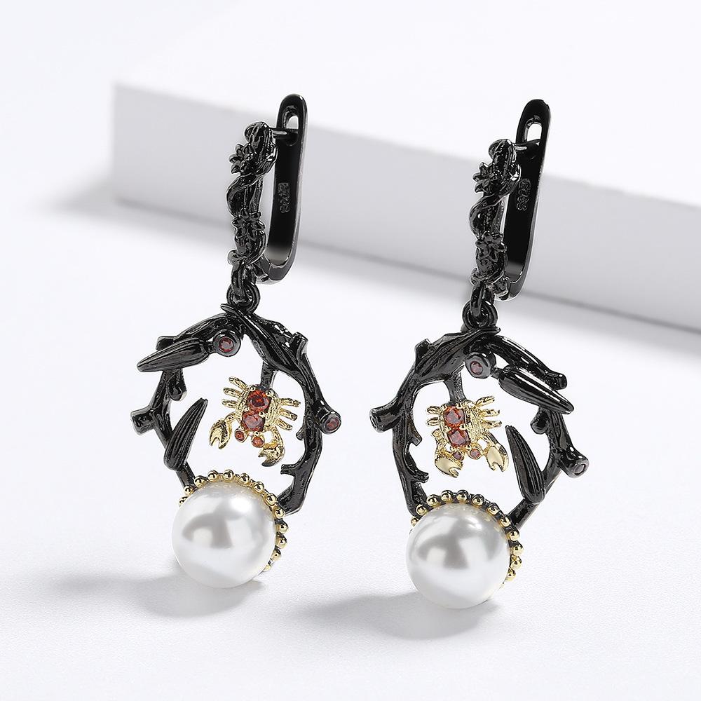 Креативные двухцветные изысканные серьги для вечеринок, женские, жемчужные украшения, черные золотые, высококачественные серьги в форме краба.