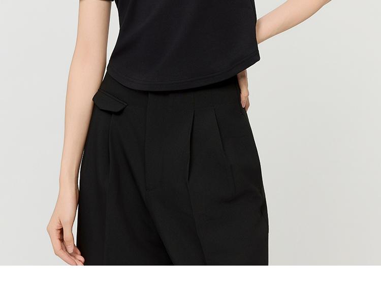 2026 Spring/Summer Fashion Simple Black Shoulder Round Neck Short sleeved T-shirt Casual Versatile Letter Short Top
