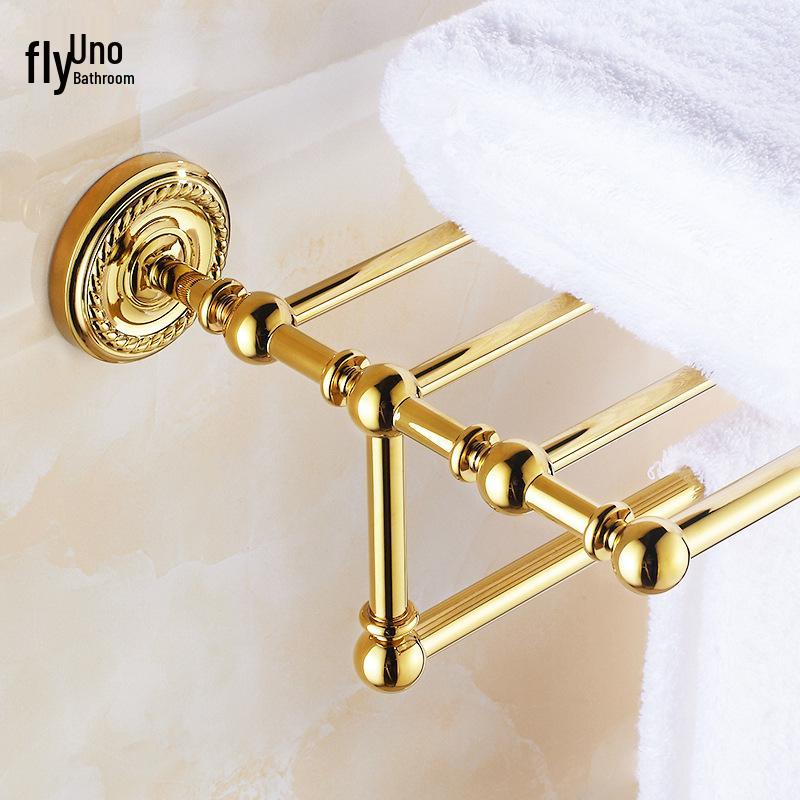 European Style Brass Gold Bathroom Towel Rack Set - Toilet Hardware & Accessories