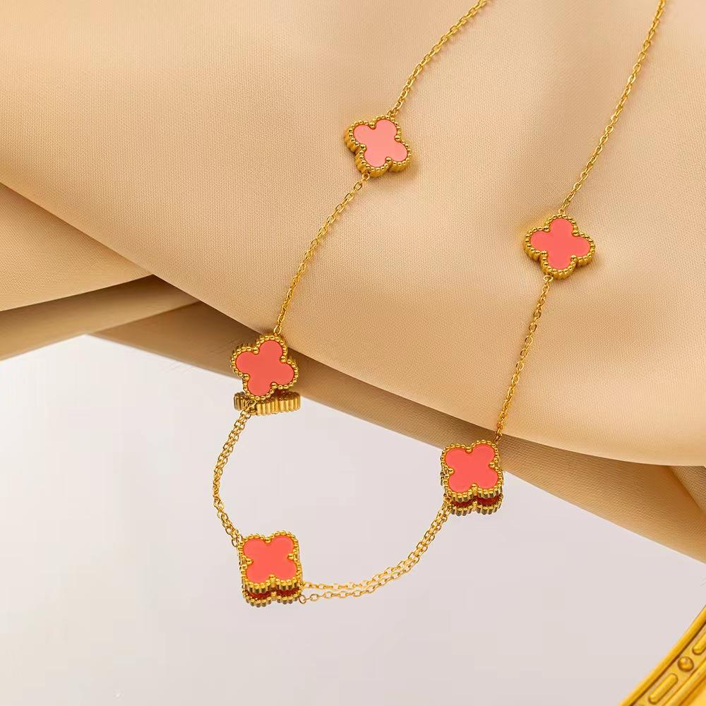 Titanium Steel Four-leaf Clover Necklace with Five Flowers Double-sided Colorfast Luxurious and Sophisticated Clavicle Chain for Women