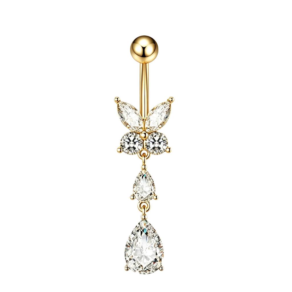 Rosa Schmetterling Zirkonia Bauchnabelring - Stilvoller Europäischer und Amerikanischer Piercing Schmuck