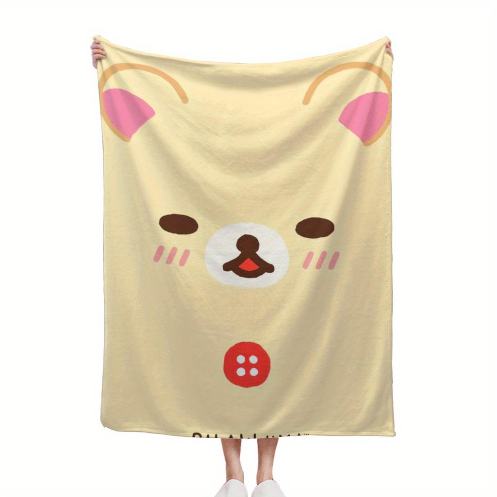 Rilakkuma Bear Face Blanket Single Sided 2D Print Flannel Soft Fluffy Warm Blanket Bedroom Living Room Sofa Cozy Accessory Gift
