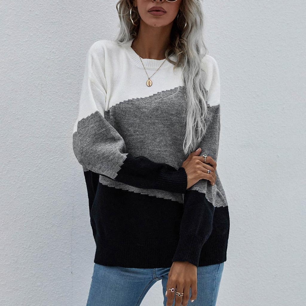 Women's Fall/winter Knit Fashion Loose Round Neck Striped Sweater