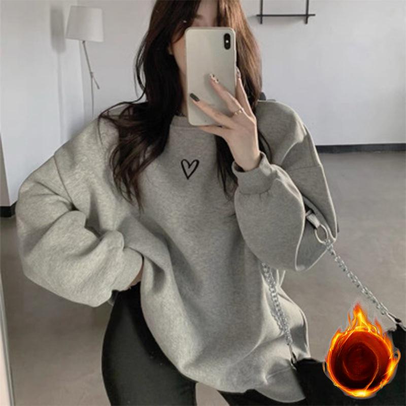 Thin Style/added Velvet Spring, Autumn and Winter Loose Sweatshirt for Women Lazy Style Korean Couple Jacket Base Shirt Top for Women