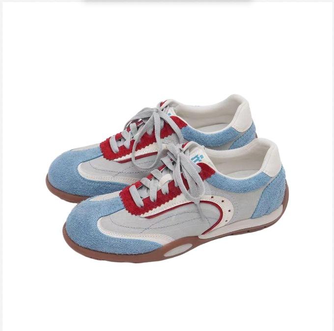 

Retro contrasting colors women s autumn new fashion versatile sports and leisure lightweight lace-up little white shoes 35 синий