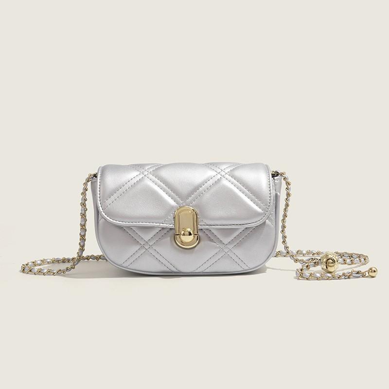 Silver Mini Small Bag Women s 2026 Fashionable Rhomboid Chain Crossbody Light Luxury High-end Square