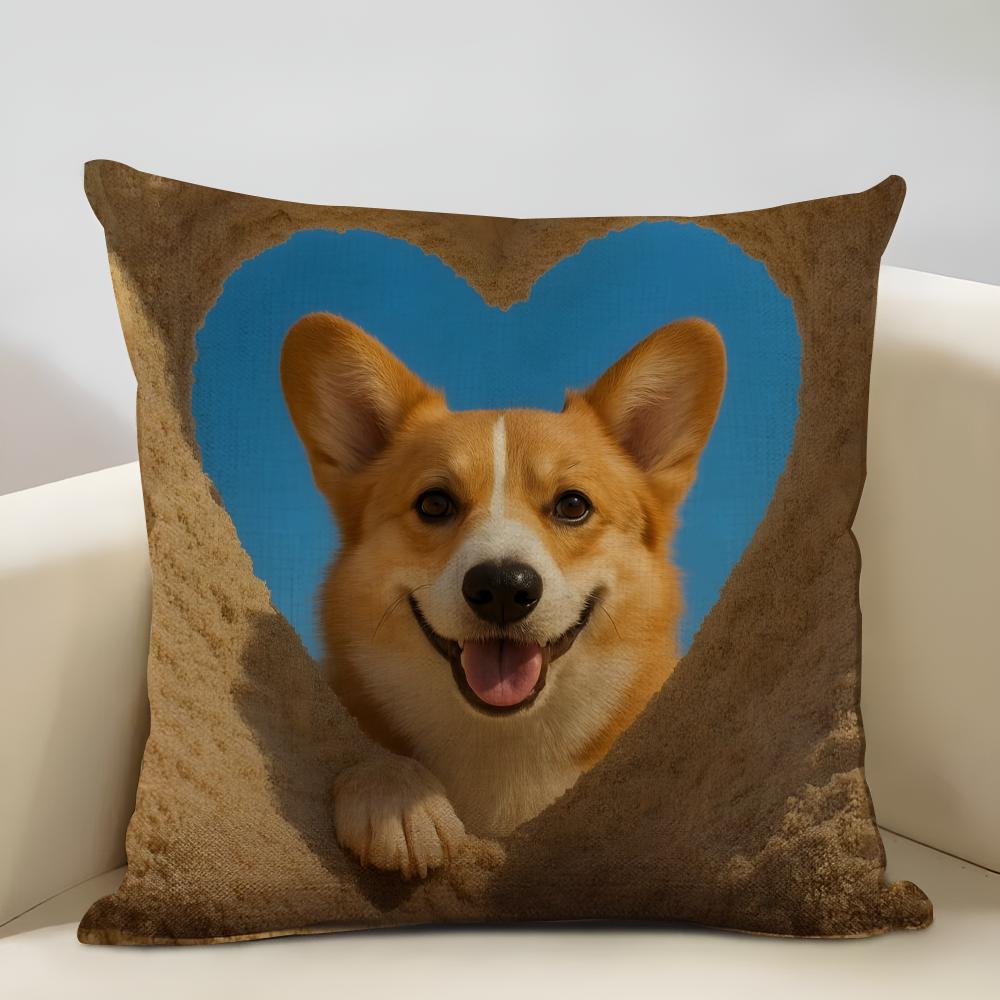 Corgi Cushion Cover Household Decoration Linen Sofa Cushion Cover: Skin-Friendly & Breathable With Invisible Zipper