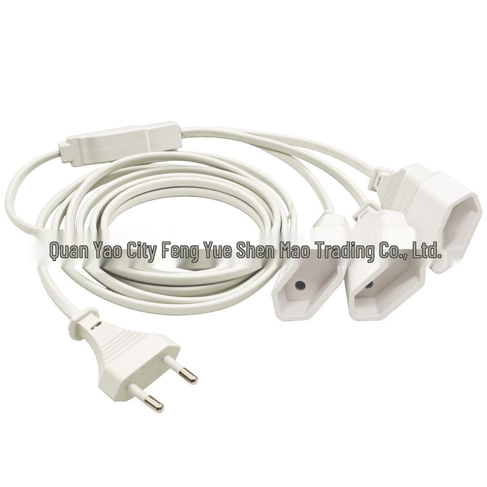 2m EU Standard 1-to-3 Male-to-Female Power Extension Cord with European Two-Pin Converter Plug