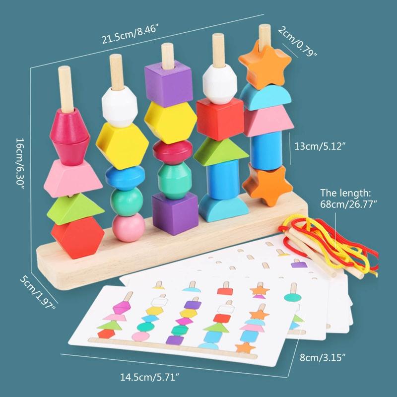 Learning Plugging Block Toy Shape & Color Sorting Game Wooden Beading Toy Stacking Puzzle Interactive Toddler Fun Gift