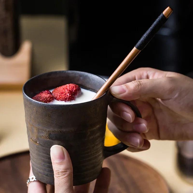 6 Stück Holz Teelöffel Lang Holz Kaffeelöffel Japanischer Stil Kleiner Holzlöffel für Tee Honig Dessert Getränkerührer Mischlöffel