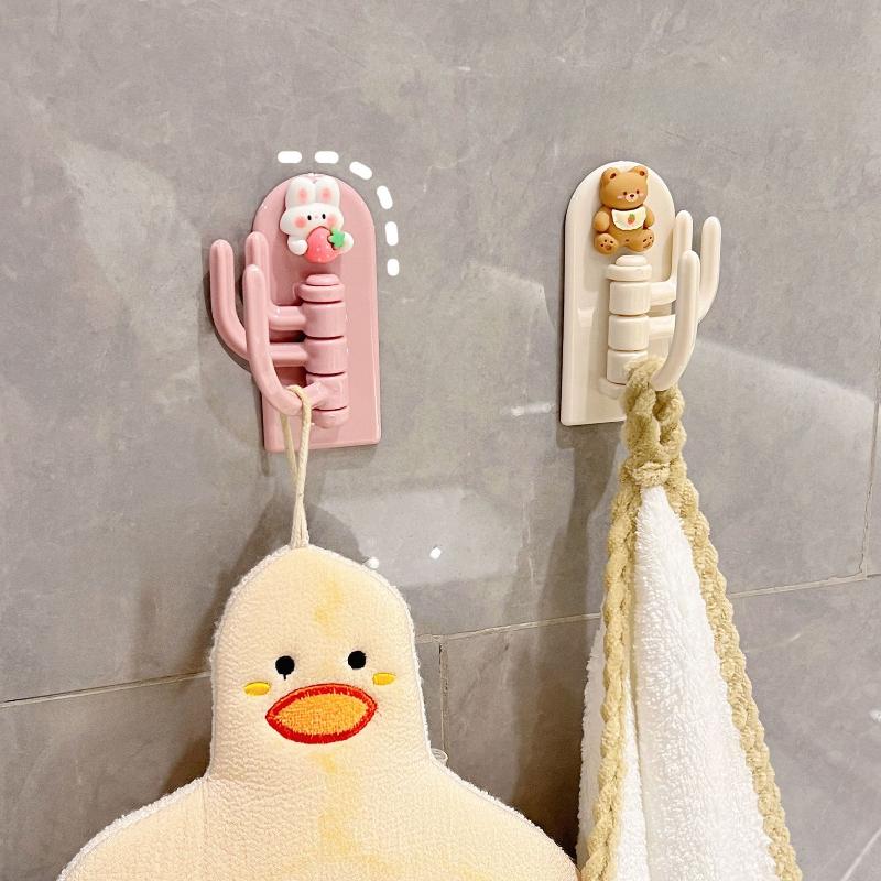 Cute Cartoon 3-in-1 Rotatable Hook Girls Dormitory Bedroom Wall Organizer Combination Hook Mask Key Hat Storage Bathroom Hanging