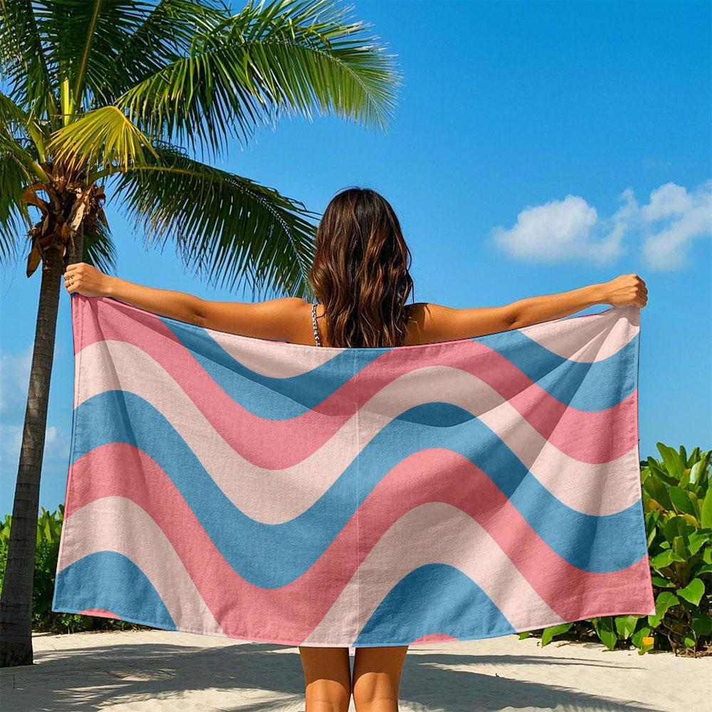 Pink Blue Wave Quick Drying Bath Towel Microfiber Beach Towel Light Weight Swimming Camping Yoga Beach Out